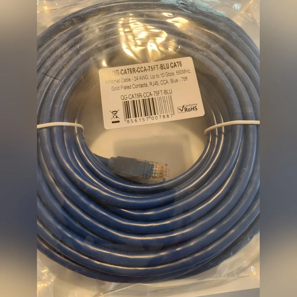QualGear High Speed Internet & Ethernet Cable CAT 6 24 AWG 1Gbps 250MHz 75Feet
